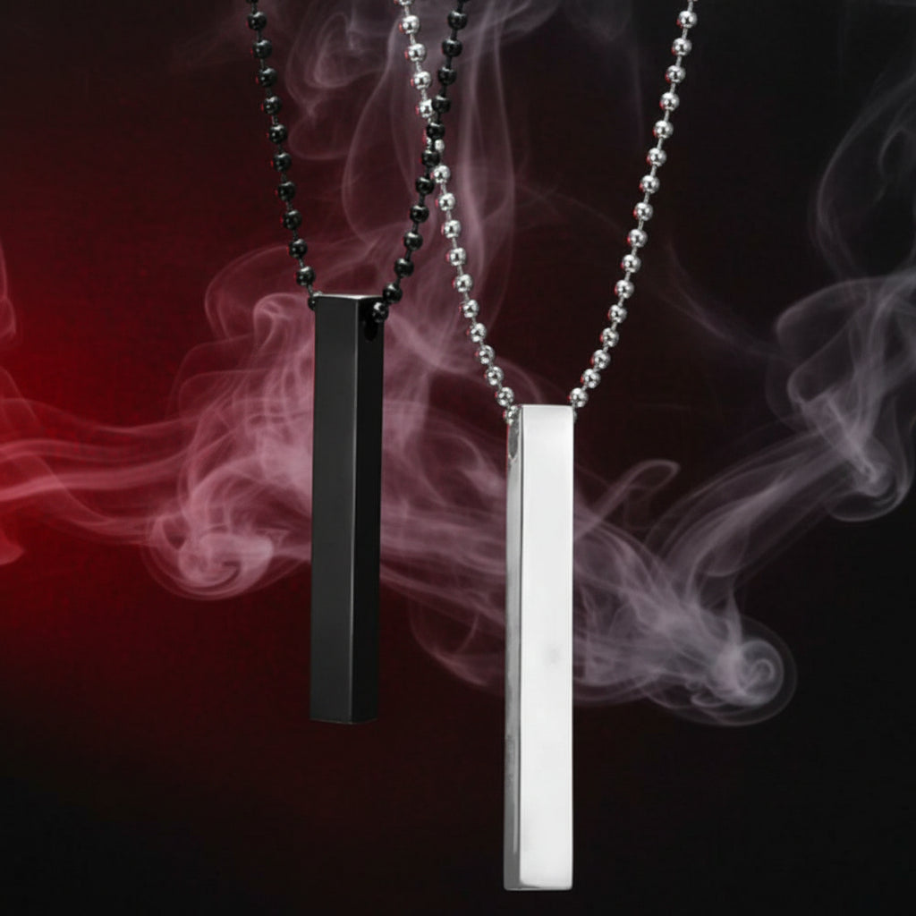 2Pcs Bar Pendant Necklace – Black & Silver Stainless Steel Chain